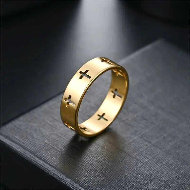 Cross Hollow Out Women Stainless Steel Rings