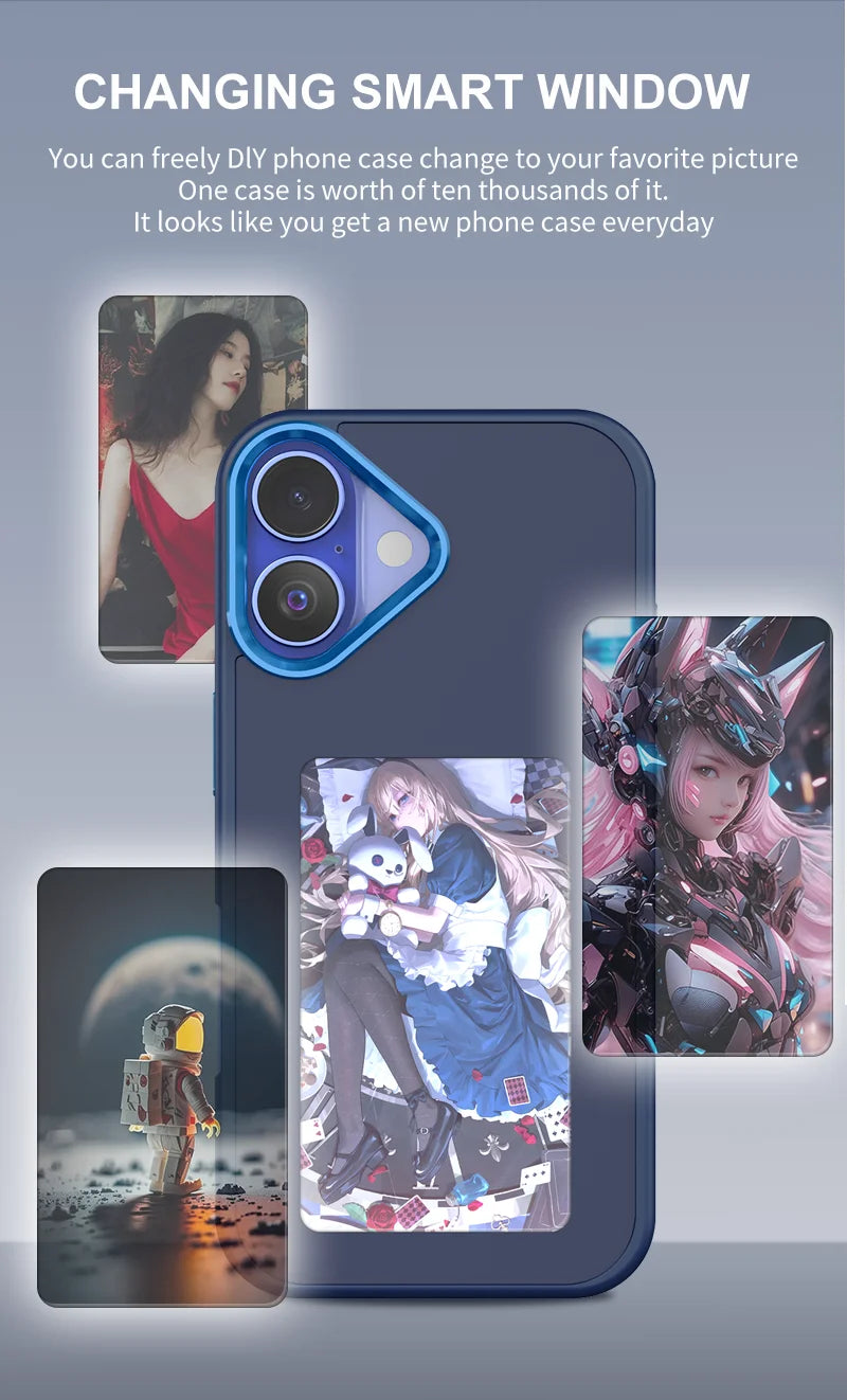 New-tech NFC Function Phone Case For Iphone 16 Pro Max DIY Cases E Ink Screen Phone Cover Cartoon Girl Fundas Battery Free