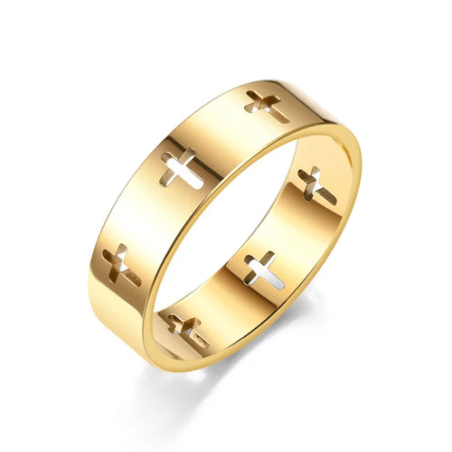 Cross Hollow Out Women Stainless Steel Rings