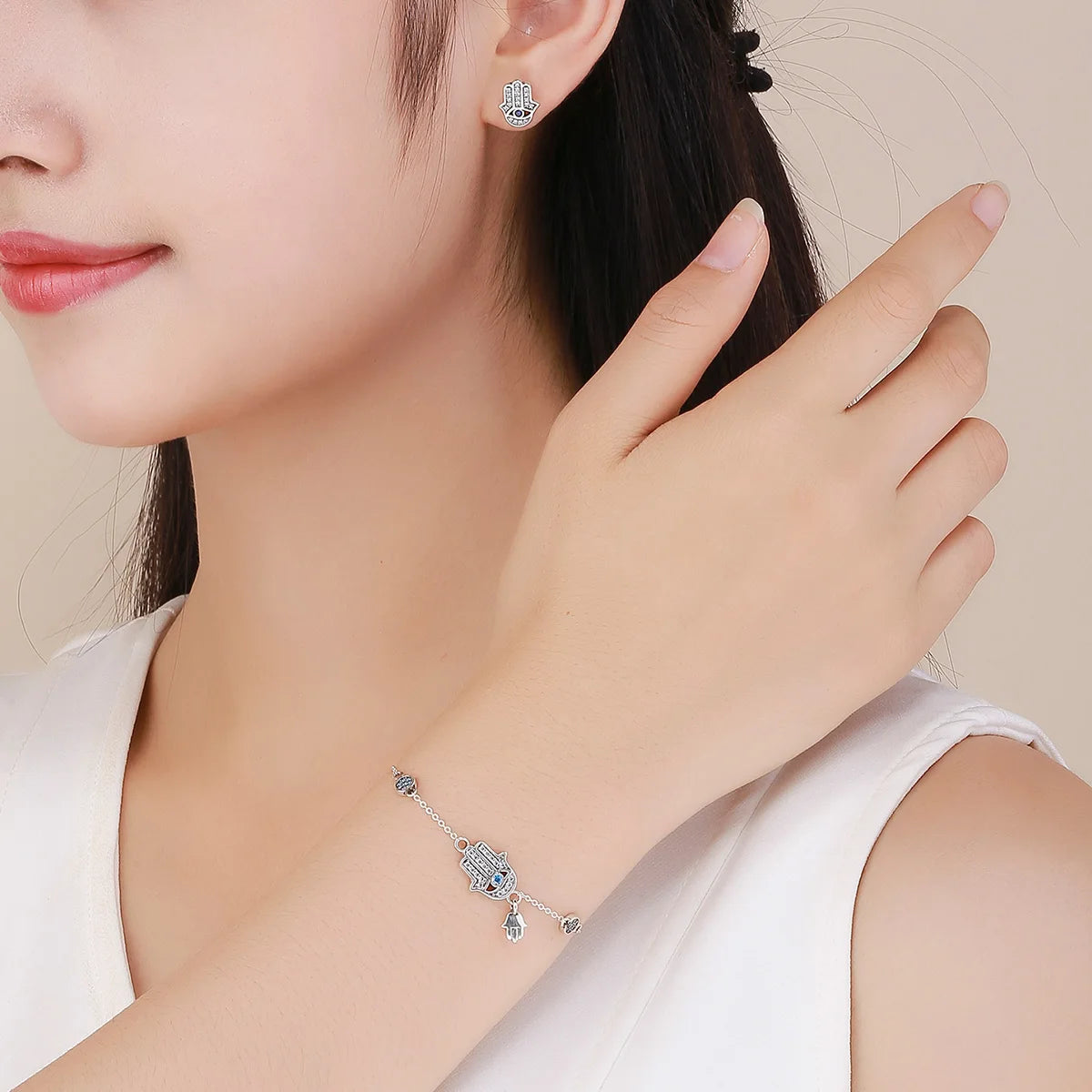 BAMOER 925 Sterling Silver Fatima Hand Lucky