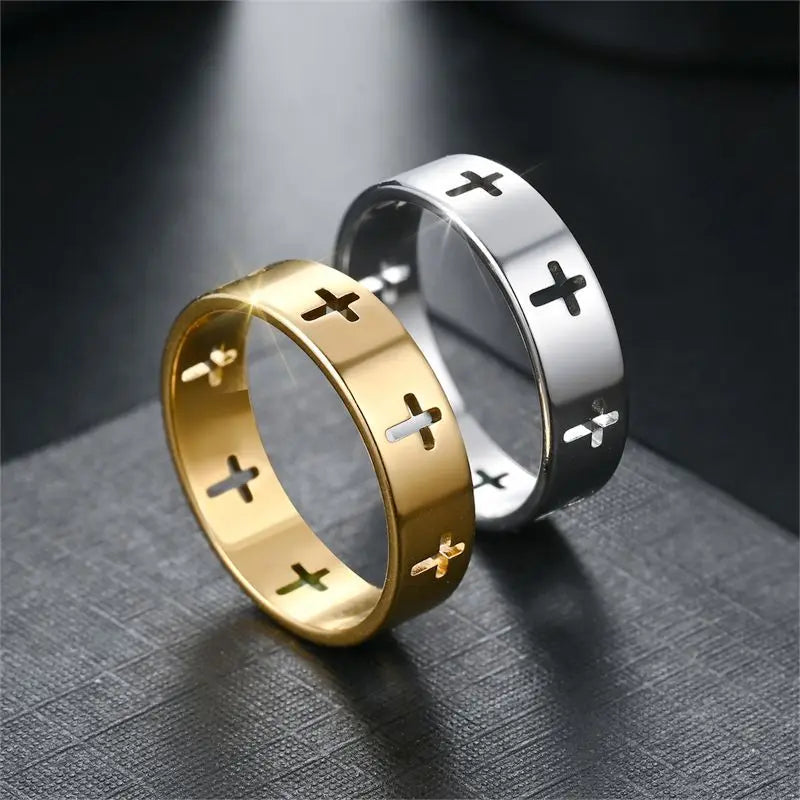 Cross Hollow Out Women Stainless Steel Rings