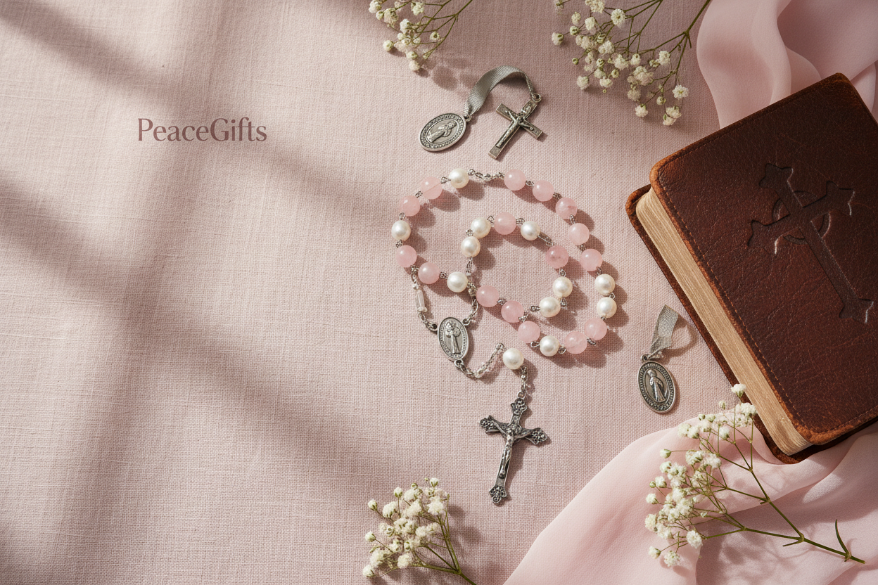 PeaceGifts Catholic items with pink tones